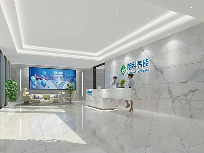 Modern Hotel Lobby Interior With Marble Walls Reception Desk And Seating Area 3d model