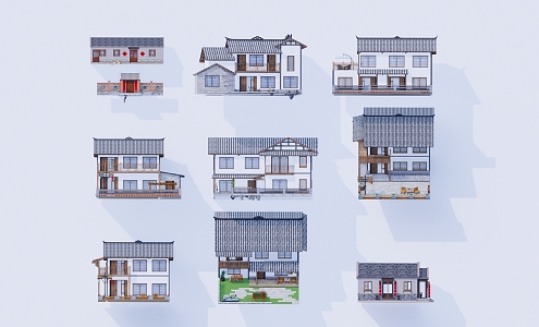 New Chinese Style Chinese Style Villa Antique Village Villa Country Style Homestay Slope Top Antique Folk House Folk House Rural House Building Rural Courtyard 3d model