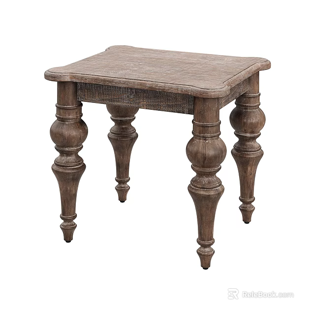 Rustic Wooden Bedside Table With Detailed Carved Legs And Smooth Top Surface 3d model