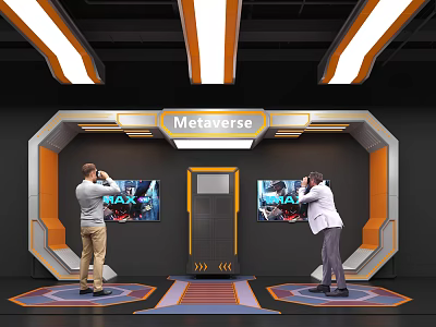 Metaverse Experience Setup With People Using Virtual Reality Devices 3d model