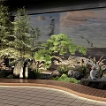 New Chinese style landscape sketch landscape stone pine tree courtyard sketch withered mountain stone bamboo stone Zen courtyard sketch flower mirror 3d model