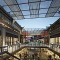 Chinese Traditional Style Commercial Street Featuring Glass Roof And Multi Level Shopping Space With Pedestrians