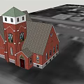 Historic Church Building With Red Brick Stained Glass Windows Cross And Tower