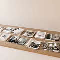 Books and Magazines Open and Closed on Wooden Table with Interior Design Black White