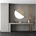 Modern Console Table With Round Mirror And Decorative Vase On Grey Wall 3d model