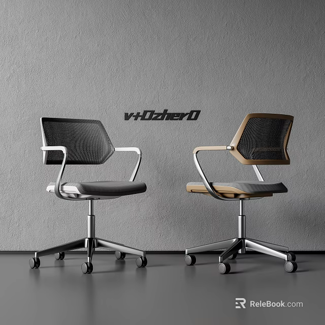 V+Office Modern Office Chairs With Mesh Back Metal Armrest Swivel Base And Ergonomic Design 3d model 