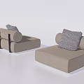 Two Modern Beige Single Sofas With Checkered Pillows And Cylindrical Armrests 3d model