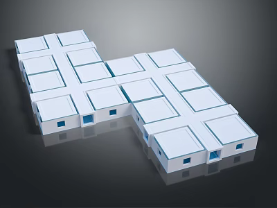 Cartoon Scenery Featuring White Cube Buildings With Blue Windows And Geometric Arrangement 3d model