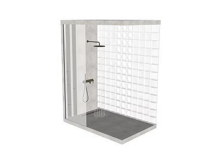 Modern Shower Room With Glass Partition Tile Wall And Rain Shower Head 3d model