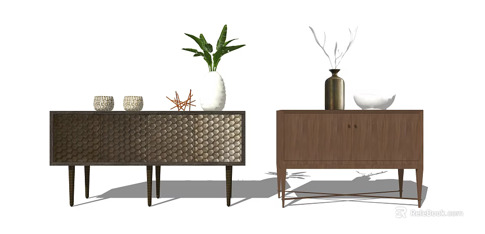 Modern Entryway Interior With Console Table Side Cabinet And Decorative Greenery Vases 3d model