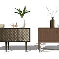 Modern Entryway Interior With Console Table Side Cabinet And Decorative Greenery Vases 3d model