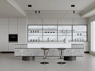 Modern Minimalist Open Kitchen 3d model