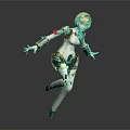 Smart Machine Female Like 3D Model With Golden Hair Red Bow And Dynamic Pose