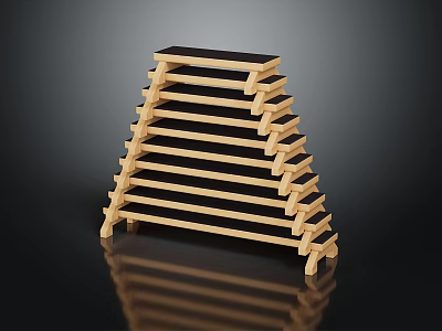 Modern Wooden Stool Featuring Stacked Layers Black Panels And Contemporary Design 3d model