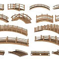 Wooden Landscape Bridges with Various Arched Shapes and Intricate Railing Designs
