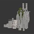 Futuristic Architectural Structure With Tall Stone Towers And Green Vegetation