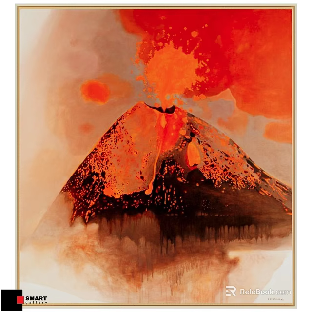 Artistic Picture Frame With Volcanic Eruption Watercolor Artwork For Home Decor 3d model 