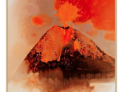 Artistic Picture Frame With Volcanic Eruption Watercolor Artwork For Home Decor 3d model