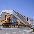 Modern Luxury Shopping Mall Exterior Design With Glass Facade And Store Signs