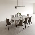 Modern Dining Table Set With Marble Top And Six Grey Upholstered Chairs 3d model
