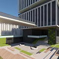 Modern Office Building With Glass Curtain Walls Greenery And Contemporary Architecture