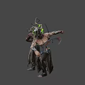Game Movie Character with Antler Like Headgear Green Glowing Strips and Muscle Texture Body