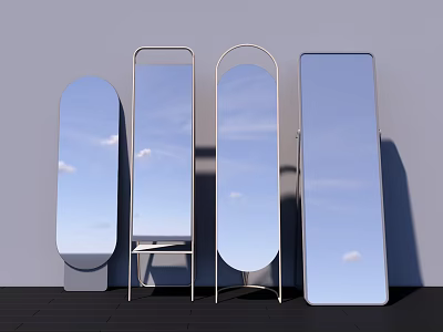 Modern Decorative Mirrors in Various Shapes Reflecting Sky and Clouds for Interior Design 3d model