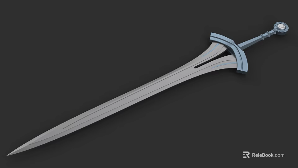 Decorative Weapon Sword With Silver Metal Blade And Blue Hilt Design 3d model 