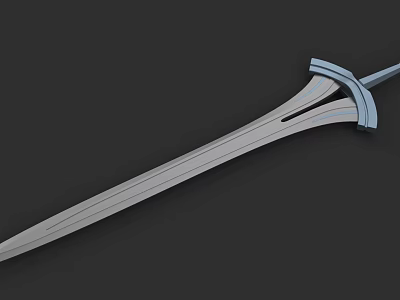 Decorative Weapon Sword With Silver Metal Blade And Blue Hilt Design 3d model