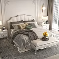 Elegant Double Bed With Tufted Headboard Decorative White Walls Bedside Tables Lamps And Bench