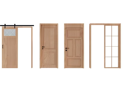 Wooden Hinged Doors Featuring Various Panel Designs And Glass Inserts For Home 3d model
