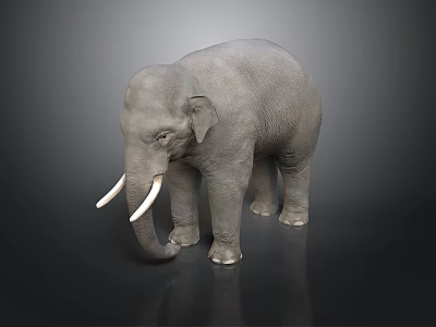 Gray Elephant With White Tusks Standing On Black Background As 3d model