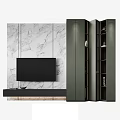 Modern TV Stand with Wall Mounted TV Marble Wall and Storage Shelves