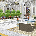 Sacred Religious Sanctuary Interior With Ornate Decorations Stained Glass Windows Comfortable Sofas And Patterned Carpets