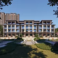 Elegant Townhouse Exterior With Landscaped Garden Green Lawn And Trees
