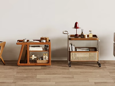 Modern Wooden Side Tables With Metal Frame Storage Basket And Rolling Wheels 3d model