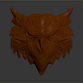 Orange Owl 3D Model with Angular Structure and Decorative Design on Gray Gradient Background
