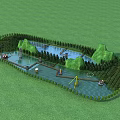 Scenic Park Landscape Featuring Lake Green Grass Trees Hills and Boats