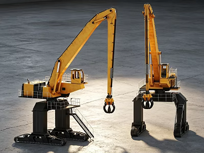 Industrial Yellow Tracked Cranes With Long Boom Hook And Operator Cabin 3d model