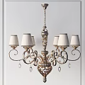 Classical Style Chandeliers With Multiple White Lampshades And Decorative Metal Frames 3d model