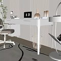 Modern Study Room Interior Design With White Desk Office Chair Bookshelf Clock And Green Plant