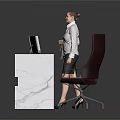 Modern Marble Reception Desk In Office Lobby With Computer Monitors And Receptionist