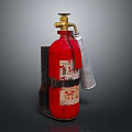 Red Fire Extinguisher With Gold Valve Silver Nozzle And Black Bracket 3d model