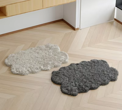 Two Cloud Shaped Rugs On Herringbone Wooden Floor 3d model Two Cloud Shaped Rugs On Herringbone Wooden Floor 3d model