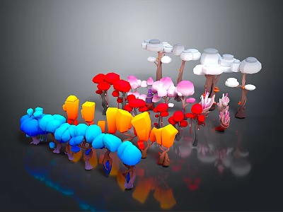 Colorful Mushroom Shaped Plants With Red Blue Yellow Pink And White Hues For Decorative 3d model