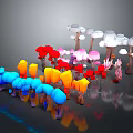 Colorful Mushroom Shaped Plants With Red Blue Yellow Pink And White Hues For Decorative