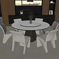 Dining Table Set With Round White Table Modern White Chairs and Vase Plant Centerpiece