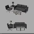 Modern Leather Tufted Sofa And Coffee Table Set With Armchair And Table Lamp 3d model