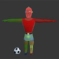3D Human Character Wearing Red Shirt Blue Shorts with Outstretched Arms and Soccer Ball