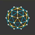 Abstract Geometric Sphere Framework With Blue Yellow Lines And White Nodes 3d model